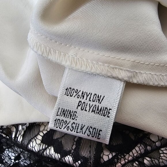 Lafayette 148 10 Black Cream Silk Top Lace Overlay Crop Whimsigoth Fairy Grunge - Picture 5 of 5
